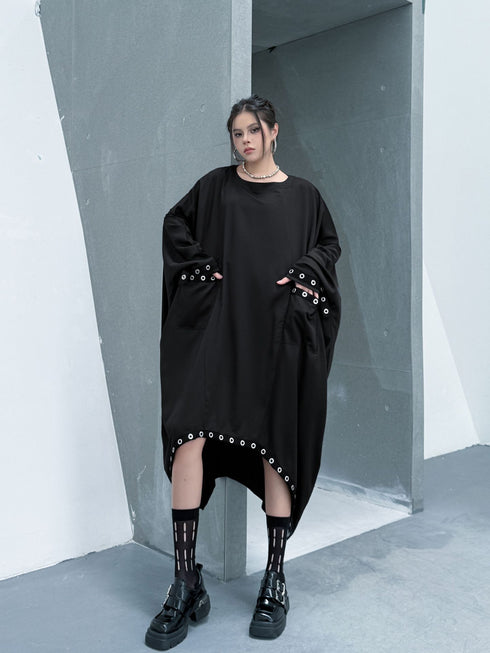 Eyelet Draped Oversized Dress